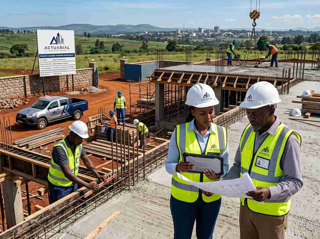Engineer briefing on-site at Cloret Premier Apartments construction project in Eldoret, Kenya
